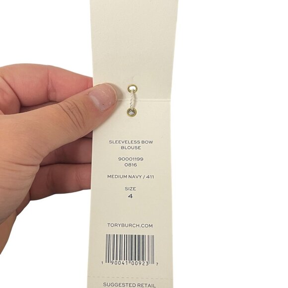 Tory Burch Womens Sleeveless Bow Blouse Top Shirt Sz 4 Navy Blue NWT $250 - Picture 7 of 15